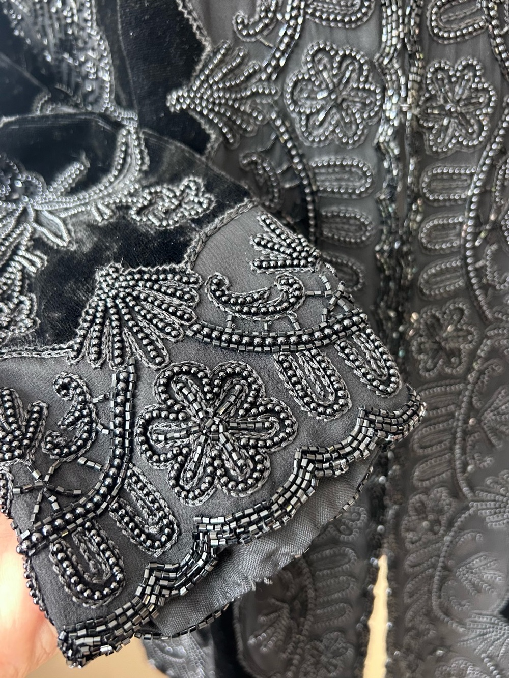 Vintage Oleg Cassini Black Tie Beaded Silk Velvet Formal Blazer Jacket Size L - Picture 4 of 10